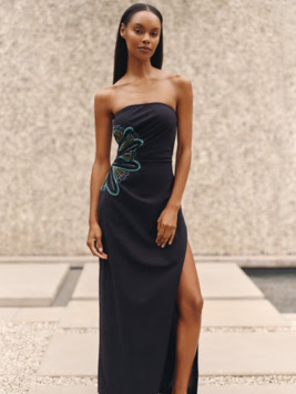 Aliza Strapless Linen Blend Maxi Dress  - M – Black - NWT
